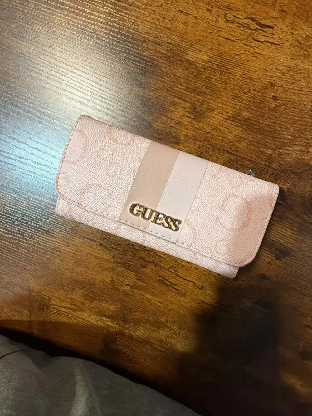 GUESS Pink Logo Print Tri-Fold Wallet with Stripe Detail